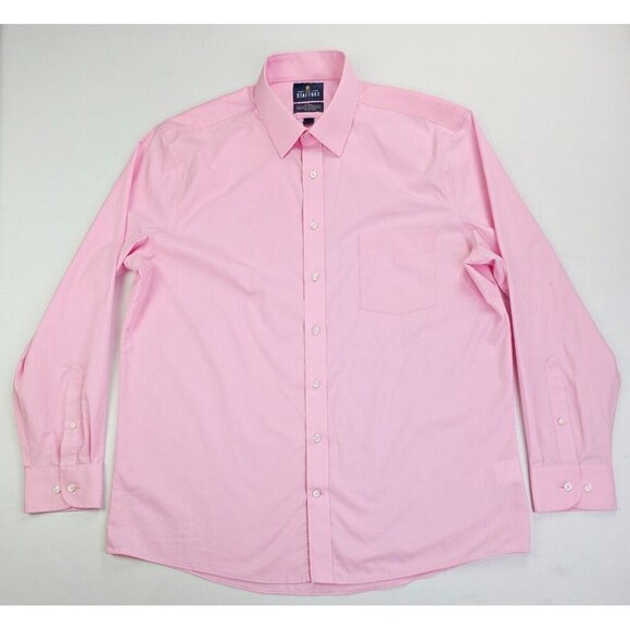 Stafford Fitted Size 17 34-35 Men Pink Travel Easy Care Pocket Long Sleeve Shirt - Picture 1 of 8